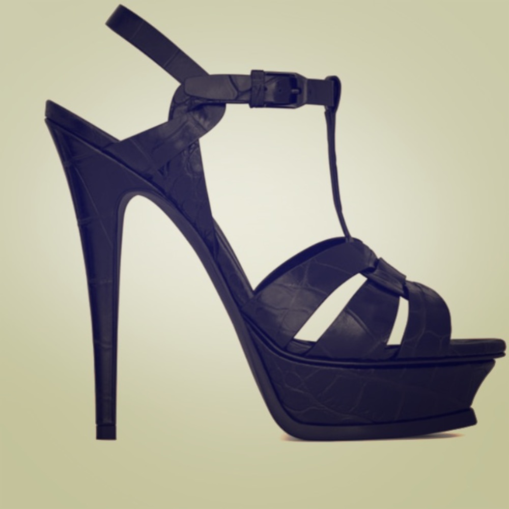 YSL Tribute Sandals (black, python leather finish)